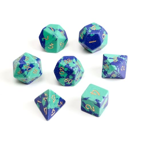 LWQCHW Kristallwürfel-Set, 7-teilig, polyedrische Edelsteinwürfel für DND für RPG-Spiele mit Aufbewahrungsbox (synthetischer Phoenix-Saphir) von LWQCHW