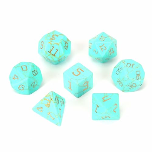 Polyedrisches Würfel-Set für DND-Würfel, Premium-Kristall-Edelstein, 7-teilig, für Tischspiele, Geschenke (afrikanisches Türkis) (grünes Türkis) von LWQCHW