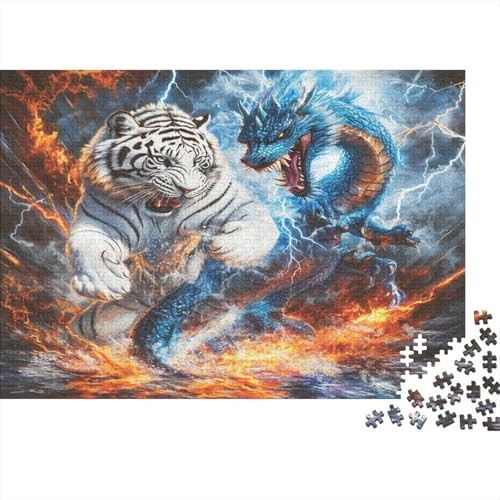 Drache Tiger 1000 Stück Puzzles Für Erwachsene Teenager Stress Abbauen Familien-Puzzlespiel 1000-teiliges Puzzle Kinder Lernspiel Spielzeug Geschenk Puzzel 1000pcs (75x50cm) von LWXEEOAVE