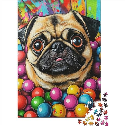 Pug Puzzle 1000-teilige Schwer Puzzle Spielzeug Pädagogisches Spiel Impossible Herausforderungsspielzeug Für Erwachsene Und Kinder Ab 12 Jahren 1000pcs (75x50cm) von LWXEEOAVE