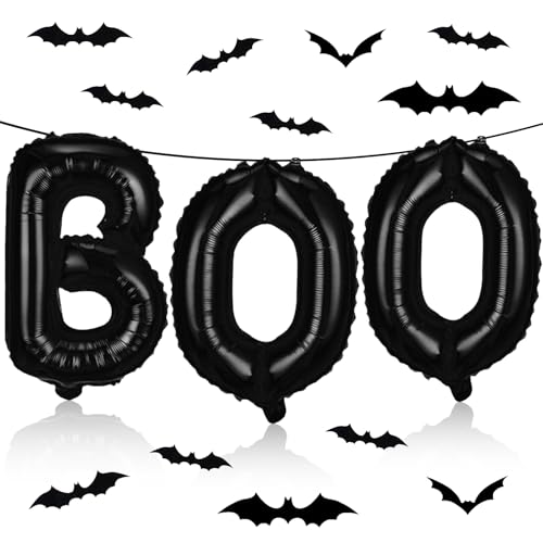 BOO Folienballon, Halloween Ballon Dekoration Set, Halloween Party Luftballons, Schwarz Luftballons BOO, mit 3D Fledermaus Deko, Partydekorationen (C) von LXONTSG