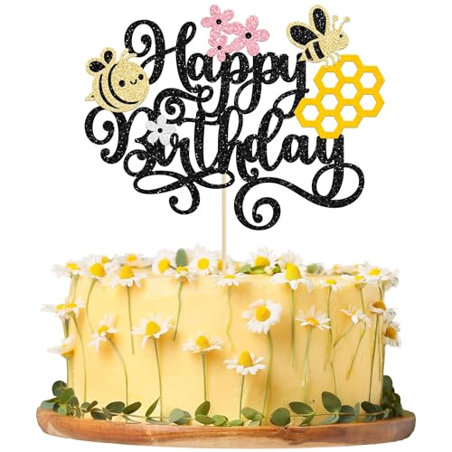 Bee Happy Birthday Tortenaufsatz, 1 Stück Bee Happy Birthday Cake Decoration, Biene Geburtstag Cupcake Toppers, Bee Cupcake Topper, Bienen Geburtstag Tortendeko, Bee Kuchen Dekoration (B) von LXONTSG