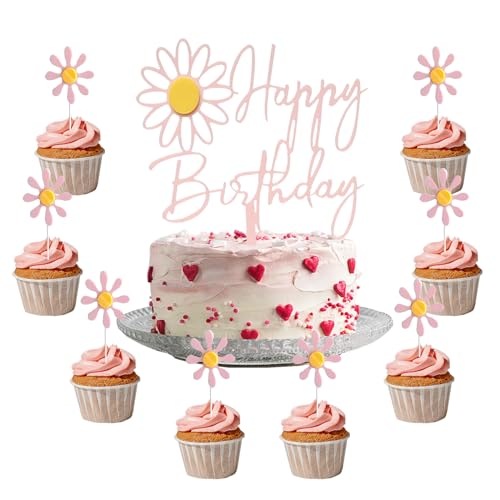 GäNseblüMchen Cupcake Toppers, 9 Stück Daisy Flower Cake Topper, Pappbecher Cupcake Toppers, GäNseblüMchen Geburtstag Tortendeko, Cake Toppers, Cupcake Topper Geburtstag MäDchen von LXONTSG