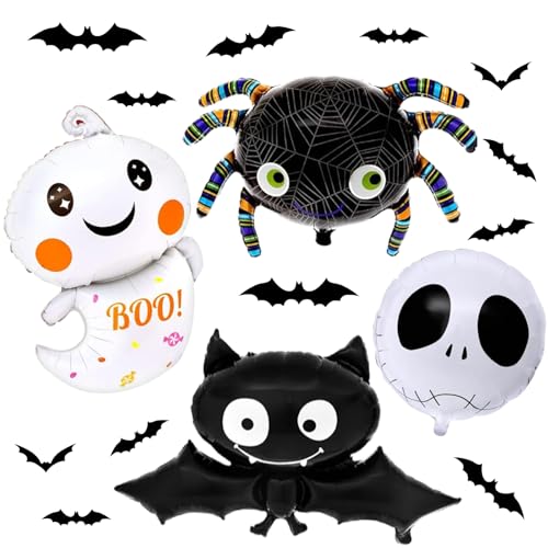 Halloween Party Deko Luftballons, Halloween Ballon Dekoration Set, Helium Folienballons, Fledermaus Ballon Dekoration, Halloween Party Luftballons und 3D Fledermaus Deko (A) von LXONTSG