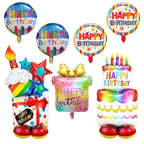 Happy Birthday Folienballon, 7 Stück Stehende Happy Birthday Ballons, Geschenk Luftballon Stehend, Runde Geburtstag Folienballon, Folienballon Happy Birthday Stehend, Geburtstag Party Dekoration von LXONTSG