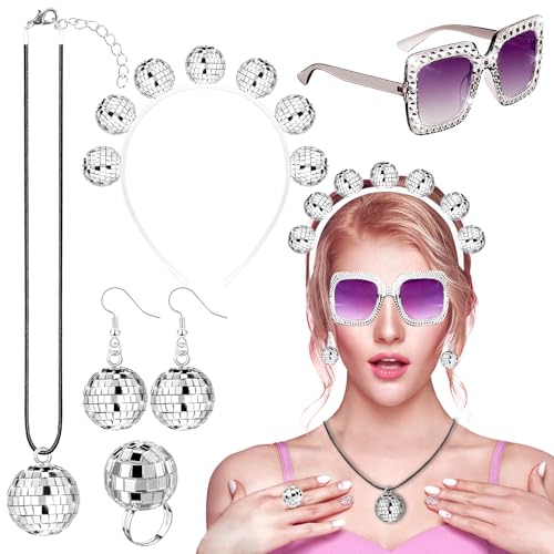 LXONTSG Disco Schmuck Accessoires, 5 Stück Karneval Disco Accessoires, Disco Party Schmuck, Disco Schmuck Outfit, Disco Ohrringe Halskette Ringe Stirnband und Sonnenbrille, Disco Schmuck Damen LXONTSG Disco Schmuck Accessoires, 5 Stück Karneval Disco Accessoires, Disco Party Schmuck, Disco Schmuck Outfit, Disco Ohrringe Halskette Ringe Stirnband und Sonnenbrille, Disco Schmuck Damen von LXONTSG