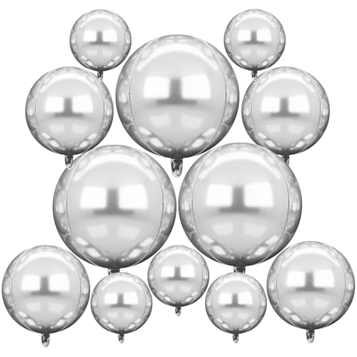 Luftballons Silber Metallic Helium,12 Stück XXL Luftballons Silber,Silber Folienballons,Luftballons Metallic Silber,4D Silber Foil Ballons,für Geburtstag Babyparty Hochzeit Party Dekoration(A) von LXONTSG
