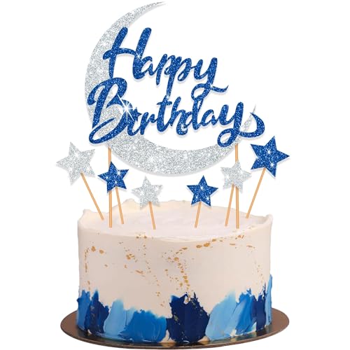 Mond CupCake Topper, 7 Stück Kuchen Toppers, Stern Cake Topper, Geburtstag Tortendeko, Birthday Stern, Star Cupcake Toppers, Glitzer, Blau Silber Mond CupCake Topper, 7 Stück Kuchen Toppers, Stern Cake Topper, Geburtstag Tortendeko, Birthday Stern, Star Cupcake Toppers, Glitzer, Blau Silber von LXONTSG