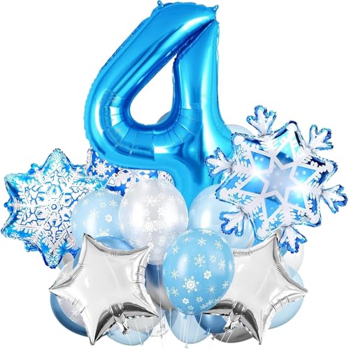 Schneeflocken Deko Luftballon, Geburtstag Zahlen Luftballon 4 Jahre, Schneeflocke Folien Ballon, Schneeflocken Helium Ballons, Snowflake Luftballon, Schneeflocken Luftballon von LXONTSG