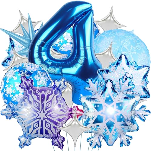 Schneeflocken Deko Luftballon,Geburtstag Zahlen Luftballon 4 Jahre,Schneeflocken Folienballons,Schneeflocken Ballons,Geburtstag Luftballons Mädchen,Schneeflocken Helium Ballons von LXONTSG
