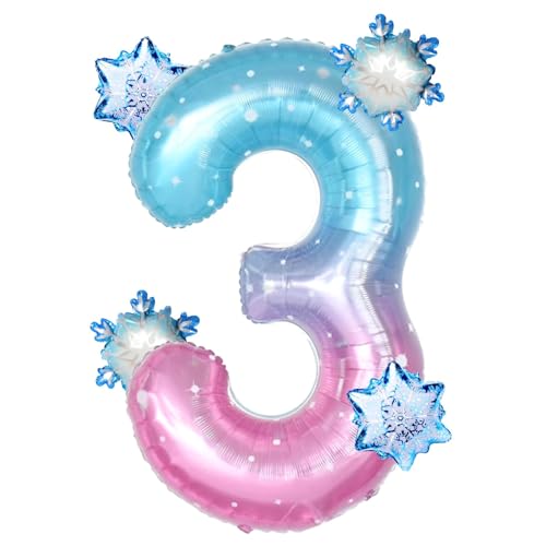 Geburtstag Zahlen Luftballon 3 Jahre,Luftballon 3. Geburtstag Zahl,Riesige Folienballon 3, Zahl Luftballon Deco 3. Geburtstag, Schneeflocken Folienballons für Mädchen Party Geburtstag Dekoration von LXONTSG