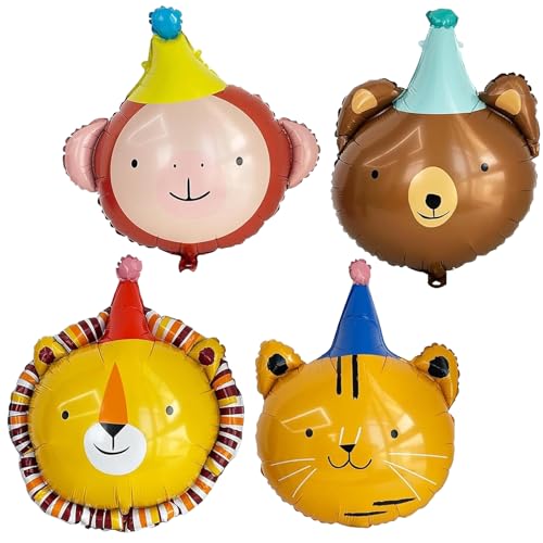 Tierkopf Ballon Dekoration, 4 Stück Tierkopf Party Folienballon, Tiere Ballon Dekoration, Party Ballon Tiere, Tierkopf Ballons Geburtstag, Tiere Folienballon, Tiere Thema Ballon(C) von LXONTSG