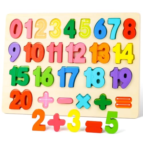 Zahlen Kinder Puzzle, Wooden Number Puzzles Spiele, Bunte Holz Puzzle Mit Zahlen Lernen für Mädchen Jungen von LXONTSG