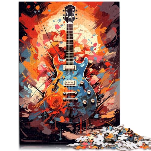1000-teiliges Puzzle, E-Gitarre, Aquarell, für Jugendliche und Erwachsene, Holzpuzzle, Lernpuzzle, Familienspiel, Größe: 50 x 75 cm von LXQING
