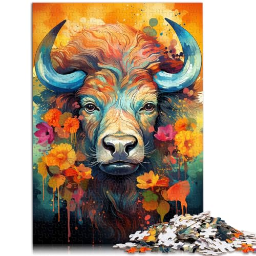 1000-teiliges Puzzle, farbenfrohes psychedelisches Büffel-Aquarell, Puzzle für 12-Jährige, Holzpuzzle, Lernspielzeug, Größe: 50 x 75 cm 1000-teiliges Puzzle, farbenfrohes psychedelisches Büffel-Aquarell, Puzzle für 12-Jährige, Holzpuzzle, Lernspielzeug, Größe: 50 x 75 cm von LXQING