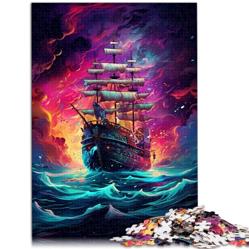 1000-teiliges Puzzle, farbenfrohes psychedelisches Piratenschiff der Zukunft, für Erwachsene und Kinder ab 12 Jahren, Holzpuzzle, Denkspiel, Größe: 50 x 75 cm von LXQING