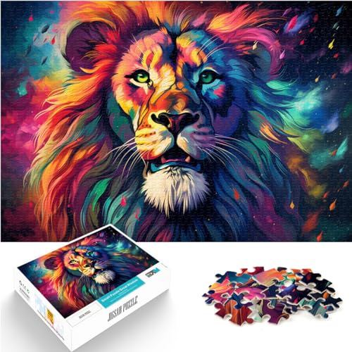 1000-teiliges Puzzle für Erwachsene, farbenfroher, schöner Löwe unter dem Sternenhimmel, für Erwachsene und Kinder ab 12 Jahren, Holzpuzzle, Denkspiel, Größe: 50 x 75 cm von LXQING