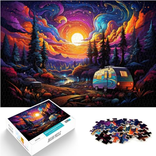 300-teiliges Puzzle, Bus unter farbenfroher Nachtansicht, für Erwachsene und Kinder ab 12 Jahren, Holzpuzzle, Denksportaufgabe, Größe: 26 x 38 cm von LXQING