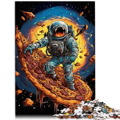 500-teiliges Puzzle, Astronaut auf Pizza, für Erwachsene und Kinder ab 12 Jahren, Holzpuzzle, Lernspiel, Herausforderungsspielzeug, Größe: 38 x 52 cm von LXQING