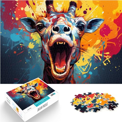 500-teiliges Puzzle, farbenfrohe psychedelische Giraffe, für Erwachsene und Kinder, Holzpuzzle, Geschenkspielzeug, Größe: 38 x 52 cm von LXQING
