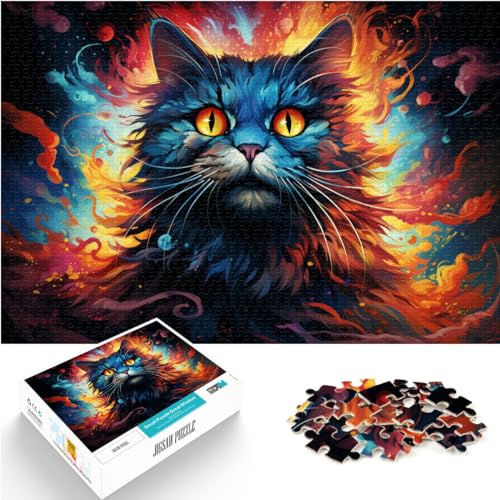 500-teiliges Puzzle für Erwachsene und Kinder, Bunte psychedelische Katze, für Erwachsene und Kinder ab 12 Jahren, Holzpuzzle, Geschenkideen, Größe: 38 x 52 cm von LXQING