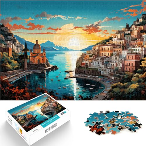 Puzzle für Erwachsene und Kinder, 1000 Teile, Amalfiküste ausmalen, Puzzle für 12-Jährige, Holzpuzzle, Frauen, Größe: 50 x 75 cm von LXQING