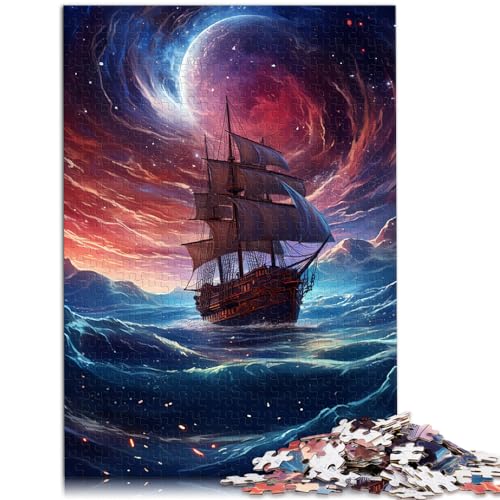 Puzzle mit 1000 Teilen, Fantasy-Piratenschiff, geeignet für Kinder ab 12 Jahren, Holzpuzzle, anspruchsvolles Spielgeschenk, Größe: 50 x 75 cm von LXQING