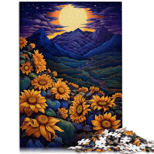 Puzzle mit 1000 Teilen für Erwachsene, Sonnenblumen unter Nachtlicht, für Erwachsene und Kinder ab 12 Jahren, Holzpuzzle für Erwachsene, Spielzeug-Wanddekoration, Größe: 50 x 75 cm von LXQING