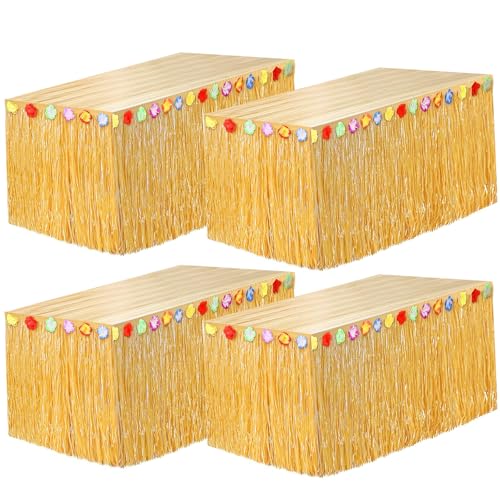 4 PCS Hawaii Tischrock, Hawaii Party Deko, Gras Tischrock mit Mehrfarbe Blumen, Hawaii Tischdekoration für Sommer Garden Beach Pool Party, Tropische Hawaii Party, Geburtstag Party, Party im Freien 4 PCS Hawaii Tischrock, Hawaii Party Deko, Gras Tischrock mit Mehrfarbe Blumen, Hawaii Tischdekoration für Sommer Garden Beach Pool Party, Tropische Hawaii Party, Geburtstag Party, Party im Freien von LXUBDXY