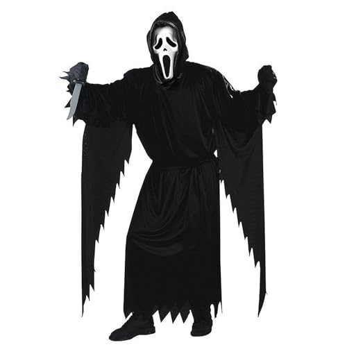 LXUBDXY Scream Kostüm, Unisex Ghostface Kostüm mit Scream Mask, Hüftgürtel, Fäustling und Requisitenmesser, Horror Outfits für Halloween, Karneval, Faschings Cosplay, Mottoparty (L) von LXUBDXY