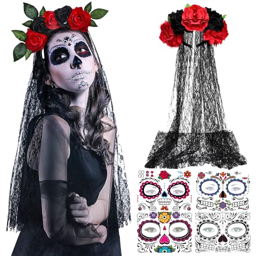 Halloween Schleier Rosen,Halloween Temporäre Gesicht Tattoos,Halloween Tag Der Toten Dekoratio,Halloween Stirnband,Halloween Kostüm Zubehör,Für Halloween Tag Der Toten Cosplay Kostüm Party Damen Halloween Schleier Rosen,Halloween Temporäre Gesicht Tattoos,Halloween Tag Der Toten Dekoratio,Halloween Stirnband,Halloween Kostüm Zubehör,Für Halloween Tag Der Toten Cosplay Kostüm Party Damen von LXWINNER