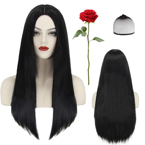 Halloween Schwarz Perücke,Perücke Schwarz Damen Lang Glatt 27.5 Inch,Perücke Hexe,Perücke Frauen Schwarz Lang,Schwarze perücke für Halloween Cosplay Synthetische Perücken,Kostümparty Karneval von LXWINNER