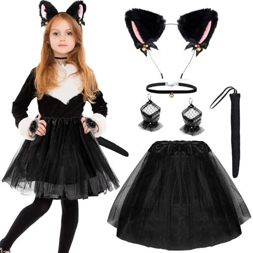 Katzen Kostüm Mädchen Kinder, Katzenohren Kostüme für kinder,Tüllrock Schwarz,Katzenschwanz,Glöckchen Halskette,Spitzenärmel,Tierkostüm Set für Kinder für Mädchen Fasching,Karneval,Halloween Party Katzen Kostüm Mädchen Kinder, Katzenohren Kostüme für kinder,Tüllrock Schwarz,Katzenschwanz,Glöckchen Halskette,Spitzenärmel,Tierkostüm Set für Kinder für Mädchen Fasching,Karneval,Halloween Party von LXWINNER