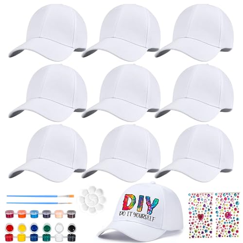 10 Stück Graffiti Kappe, Kinder Kappen zum Bemalen, DIY Baseballkappe mit Edelstein Aufklebern, Kinder Baseballmütze, Kappe Weiß Kinder, Geburtstag Geschenk Mädchen 4 5 6 7 8 9 10 11 Jahre von LXWINNER