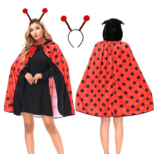 Marienkäfer-Kostüm für Erwachsene und Kinder - Karneval Kostüm Damen Mit Haarreif, Cosplay Cape Mit Kapuze für Fasching und Mottoparty von LXWINNER