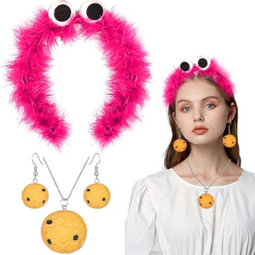 LXWINNER Cookie Monster Haarreif, krümelmonster kostüm Damen Kinder, Keks-Halskette, Cookie Ohrringe, Krümelmonster Kostüm Accessories, Damen Kinder Kostüm Halloween Karneval Fasching Cosplay von LXWINNER