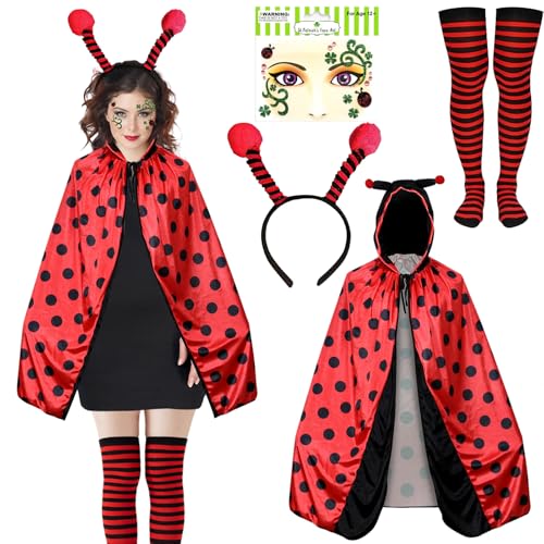 LXYYDS 4 Stück Marienkäfer Kostüm Damen, Mit Umhang, Haarreif, Beinwärmer, Tattoos, Karneval Marienkäfer Kostüm, Marienkäfer Kostümset, Marienkäfer Kostüm Erwachsene, für Karneval Cosplay LXYYDS 4 Stück Marienkäfer Kostüm Damen, Mit Umhang, Haarreif, Beinwärmer, Tattoos, Karneval Marienkäfer Kostüm, Marienkäfer Kostümset, Marienkäfer Kostüm Erwachsene, für Karneval Cosplay von LXYYDS