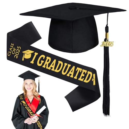 LXYYDS 3 Stück Abschluss Hut, Bachelor Hut Unisex, Mit 2025 Quasten Anhänger und Graduation Schärpe, Verstellbare Doktorhut, Studentenhut, Für Abschlussfeiern vom Studium, Universität, Hochschule LXYYDS 3 Stück Abschluss Hut, Bachelor Hut Unisex, Mit 2025 Quasten Anhänger und Graduation Schärpe, Verstellbare Doktorhut, Studentenhut, Für Abschlussfeiern vom Studium, Universität, Hochschule von LXYYDS