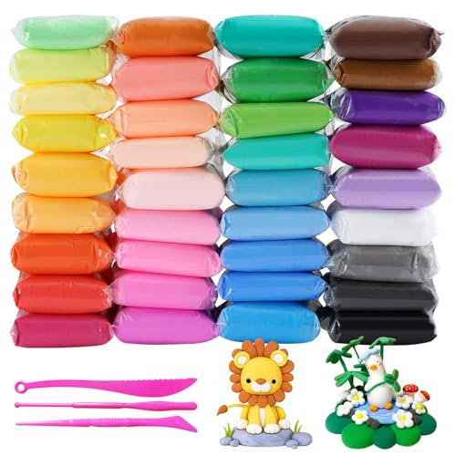 LXYYDS 36 Farben Modelliermasse Lufttrocknend, Lufttrocknend Magischer Knete für Kinder, Mit 3 Werkzeug, Modelliermasse Set, Polymer Clay, Für Jungen und Mädchen im Alter von 3-12 Jahren von LXYYDS