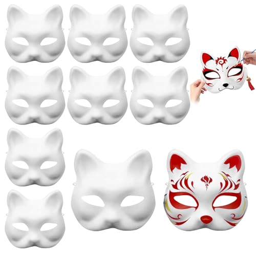 LXYYDS Katzenmaske, 10 Stück Therian Mask, Handgemalte Cat Maske, Leere Fuchsmasken, Katzenmasken zum Bemalen, Leere Maske mit Elastischer Kordel, DIY Kreatives Katzenmaske Halloween Cosplay LXYYDS Katzenmaske, 10 Stück Therian Mask, Handgemalte Cat Maske, Leere Fuchsmasken, Katzenmasken zum Bemalen, Leere Maske mit Elastischer Kordel, DIY Kreatives Katzenmaske Halloween Cosplay von LXYYDS