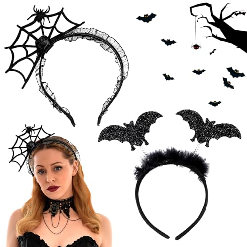 LXYYDS 2 Stück Halloween-Haarreif, Fledermaus Haarreif, Spinnennetz Haarreifen, Halloween Kopfschmuck, Spinne Spitze Haar Zubehör, Kopfschmuck für Frauen Dress Up Party Halloween Cosplay LXYYDS 2 Stück Halloween-Haarreif, Fledermaus Haarreif, Spinnennetz Haarreifen, Halloween Kopfschmuck, Spinne Spitze Haar Zubehör, Kopfschmuck für Frauen Dress Up Party Halloween Cosplay von LXYYDS