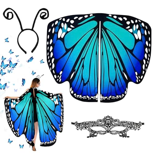 3 Stück Schmetterling Kostüm Damen Flügel, Schmetterlingsflügel Erwachsene, Damen Schmetterling Kostüm Umhang mit Schmetterling Haarreif Gesichtsmaske, für Erwachsene Mädchen Faschingskostüme 3 Stück Schmetterling Kostüm Damen Flügel, Schmetterlingsflügel Erwachsene, Damen Schmetterling Kostüm Umhang mit Schmetterling Haarreif Gesichtsmaske, für Erwachsene Mädchen Faschingskostüme von LXYYDS