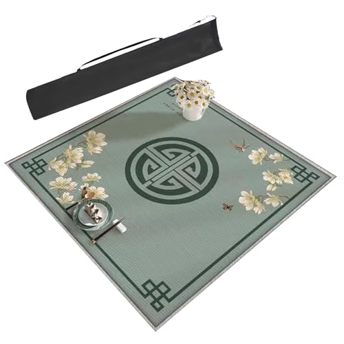mahjong matte, Bedruckte Mahjong-Tischmatte im chinesischen Stil mit Aufbewahrungstasche, rutschfeste, geräuschreduzierende, dicke Spieltischabdeckung (Farbe: Blau, Größe: 23,6 x 23,6 Zoll/60 x 60 cm) von LXZSMH
