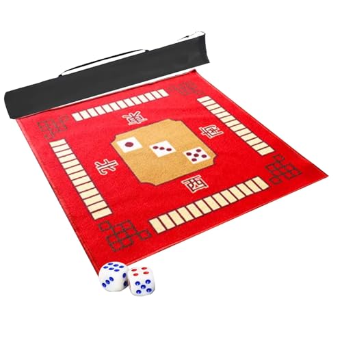 mahjong matte, Mahjong-Tischmatte mit Regeln und 2 Würfeln und Tragetasche, rutschfeste und geräuschreduzierende Spielmatte for Poker-, Karten- und Dominospiele (Farbe: Rot, Größe: 39,4 x 39,4 Zoll)(C von LXZSMH