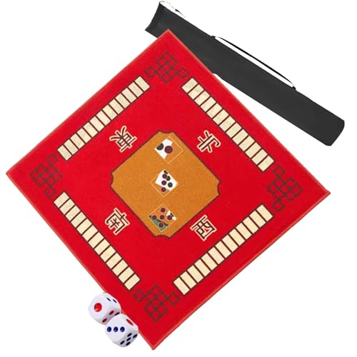 mahjong matte, Quadratische Mahjong-Tischmatte mit 2 Farben und Reisetasche, rutschfeste, geräuschreduzierende, verschleißfeste, multifunktionale Kartenspielmatte (Farbe: Rot, Größe: 34,7 x 34,7 Zoll) von LXZSMH