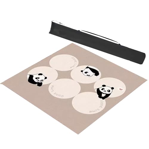 mahjong matte, Quadratische Mahjong-Tischmatte mit Tragetasche, niedliche Panda-Druck-Spieltischmatte, rutschfeste und geräuschreduzierende Spieltischabdeckung (Farbe: Beige-1, Größe: 27,6 x 27,6 Zoll von LXZSMH