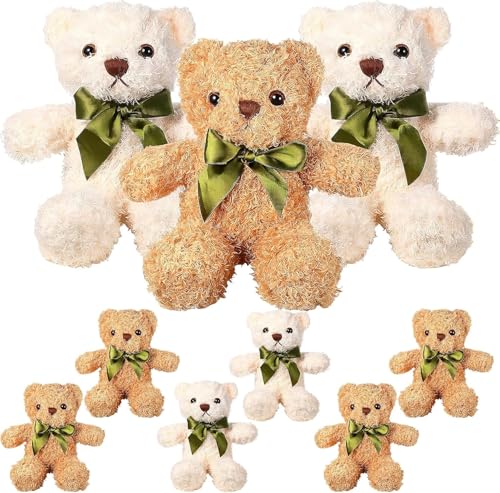 9 Pack Kleine Teddybären, 25 cm Plüschbär Spielzeug, Niedliche Weiche Bären Stofftiere mit Schleifen für Abschlussfeier, Geburtstag, Hochzeit, Weiß, Braun (25cm) von LYCN