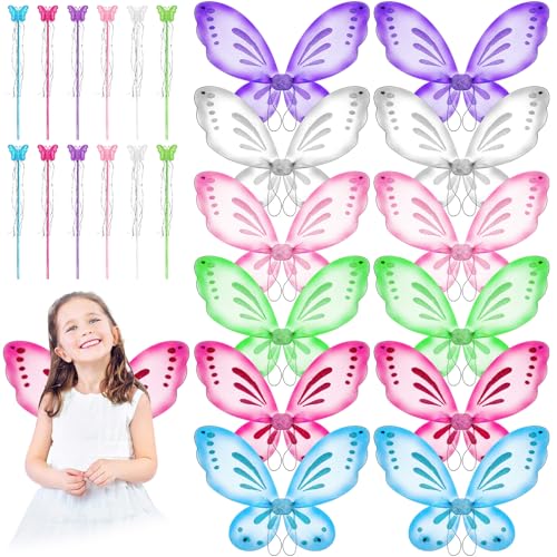 LYCN 12 Stück Feen-Schmetterlingsflügel mit 12 Feen-Zauberstab, ausgefallene Schmetterlingsflügel, bunte Schmetterlingsflügel für Mädchen, Kostümzubehör, Prinzessinnen-Party, Gastgeschenke, Geburtstag LYCN 12 Stück Feen-Schmetterlingsflügel mit 12 Feen-Zauberstab, ausgefallene Schmetterlingsflügel, bunte Schmetterlingsflügel für Mädchen, Kostümzubehör, Prinzessinnen-Party, Gastgeschenke, Geburtstag von LYCN