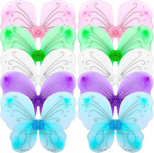 LYCN 12 Stück Feen-Schmetterlingsflügel mit 12 Feen-Zauberstab, bunte Kostüm-Schmetterlingsflügel für Mädchen, Kostümzubehör, Prinzessinnen-Party, Gastgeschenke, Geburtstag von LYCN