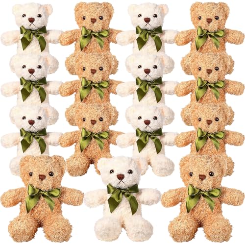 LYCN 15 Pack Kleine Teddybären, 25 cm Plüschbär Spielzeug, Niedliche Weiche Bären Stofftiere mit Schleifen für Abschlussfeier, Geburtstag, Hochzeit, Weiß, Braun (25cm) von LYCN
